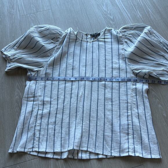 J Crew Puff Sleeve Top In Sheer Gauze Womens Large White Striped - Picture 5 of 8